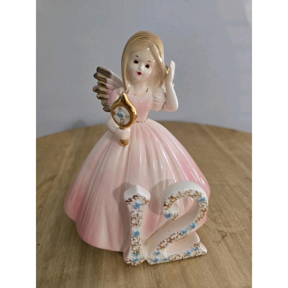 Vintage Josef Originals 12th Birthday Girl Angel Pink Figurine Japan 5"
